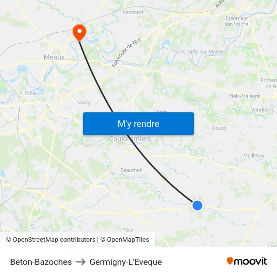 Beton-Bazoches to Germigny-L'Eveque map