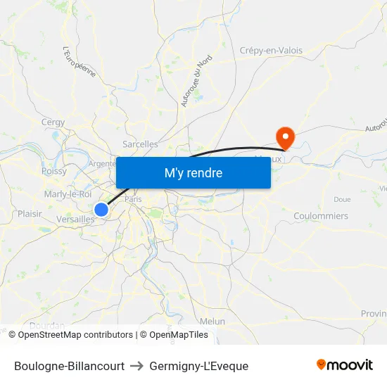 Boulogne-Billancourt to Germigny-L'Eveque map
