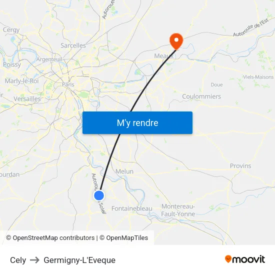 Cely to Germigny-L'Eveque map