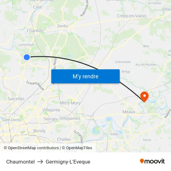 Chaumontel to Germigny-L'Eveque map