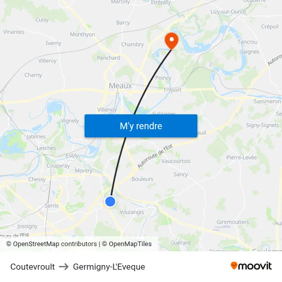 Coutevroult to Germigny-L'Eveque map