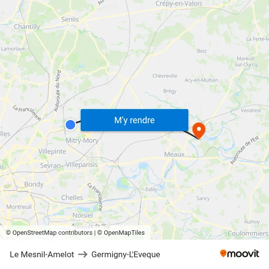 Le Mesnil-Amelot to Germigny-L'Eveque map