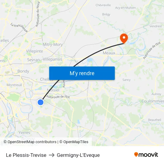 Le Plessis-Trevise to Germigny-L'Eveque map