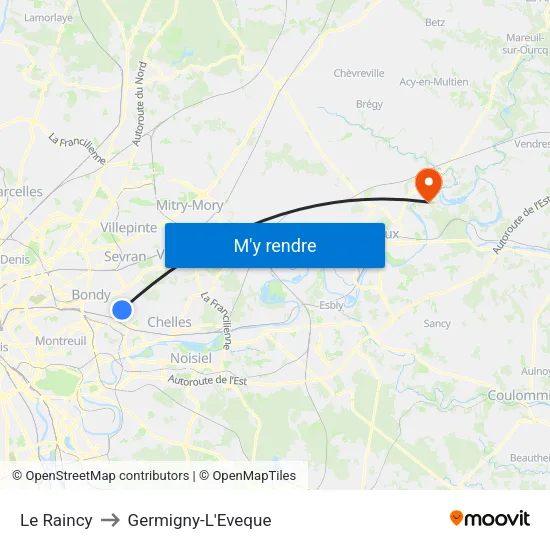 Le Raincy to Germigny-L'Eveque map