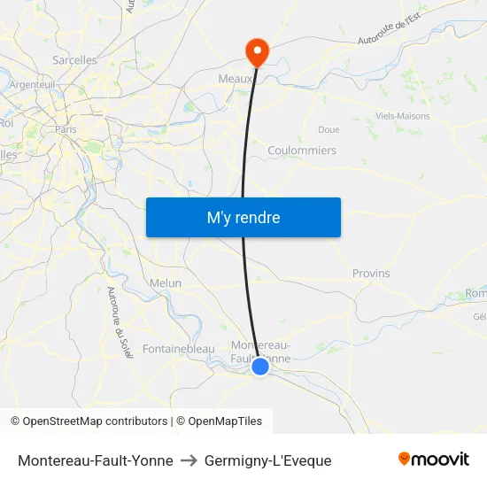 Montereau-Fault-Yonne to Germigny-L'Eveque map