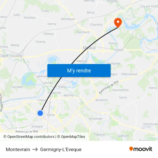 Montevrain to Germigny-L'Eveque map