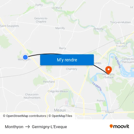 Monthyon to Germigny-L'Eveque map