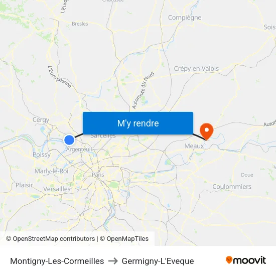 Montigny-Les-Cormeilles to Germigny-L'Eveque map