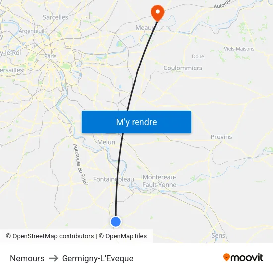 Nemours to Germigny-L'Eveque map