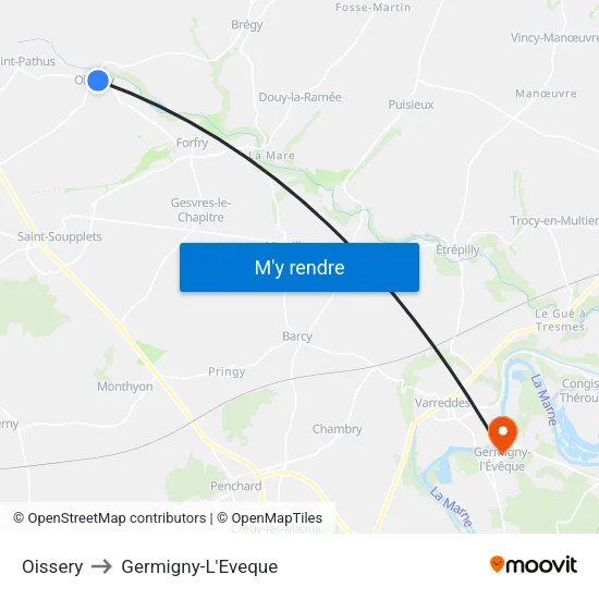 Oissery to Germigny-L'Eveque map