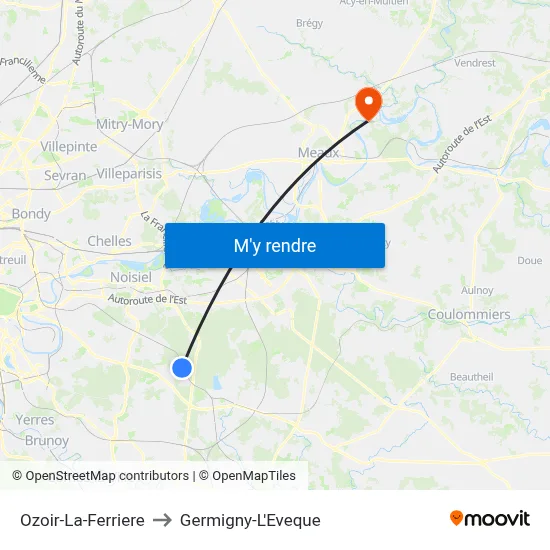 Ozoir-La-Ferriere to Germigny-L'Eveque map