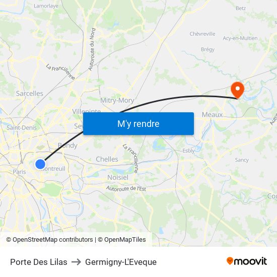Porte Des Lilas to Germigny-L'Eveque map