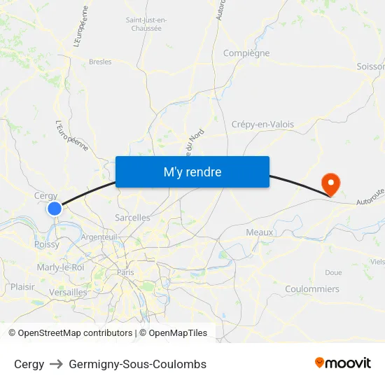 Cergy to Germigny-Sous-Coulombs map
