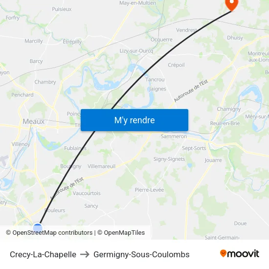 Crecy-La-Chapelle to Germigny-Sous-Coulombs map