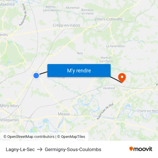 Lagny-Le-Sec to Germigny-Sous-Coulombs map