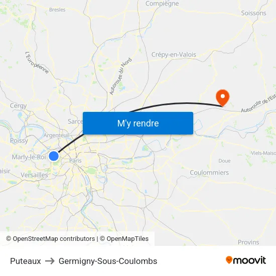 Puteaux to Germigny-Sous-Coulombs map
