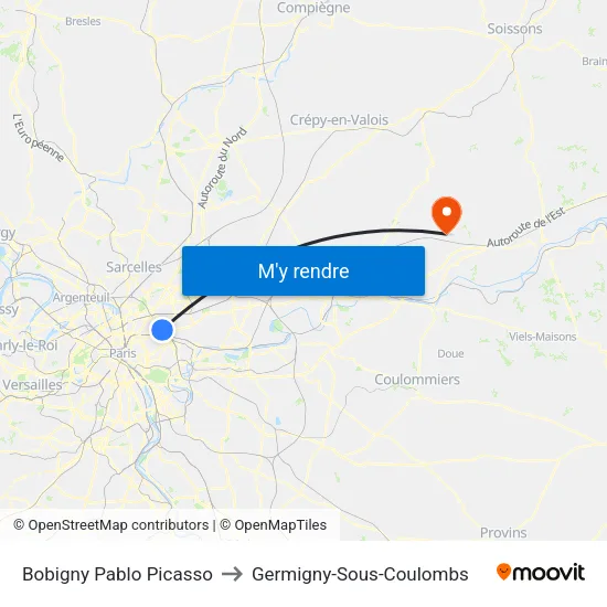 Bobigny Pablo Picasso to Germigny-Sous-Coulombs map