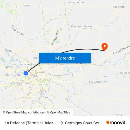 La Défense (Terminal Jules Verne) to Germigny-Sous-Coulombs map