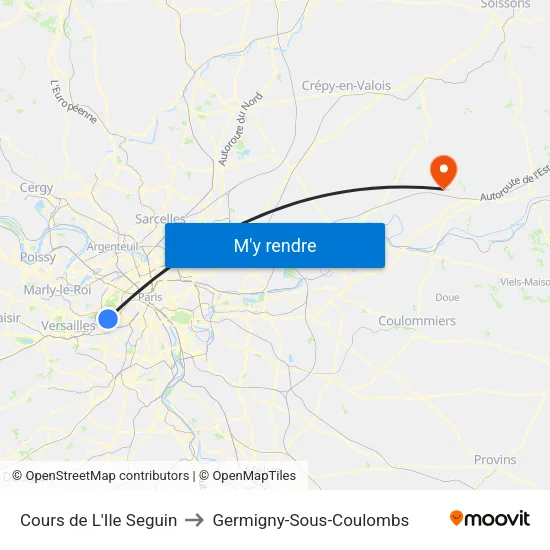 Cours de L'Ile Seguin to Germigny-Sous-Coulombs map