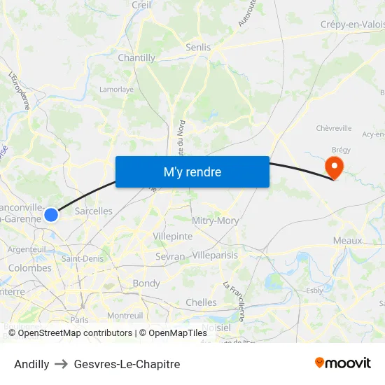 Andilly to Gesvres-Le-Chapitre map