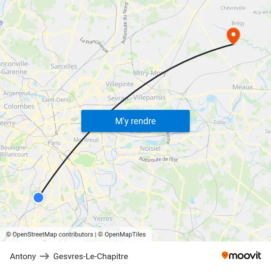 Antony to Gesvres-Le-Chapitre map