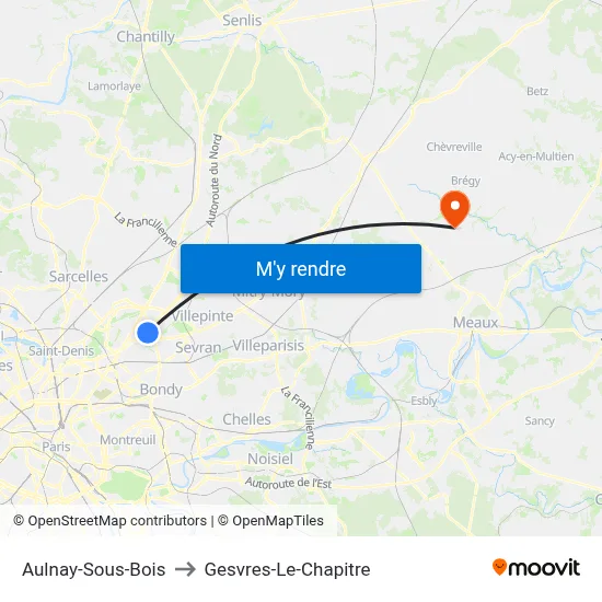 Aulnay-Sous-Bois to Gesvres-Le-Chapitre map