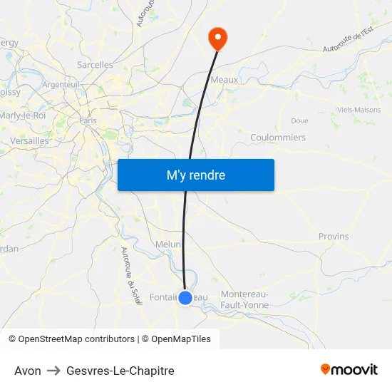 Avon to Gesvres-Le-Chapitre map