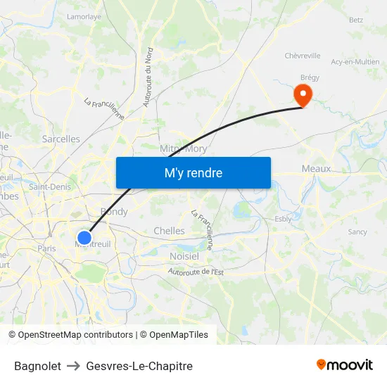 Bagnolet to Gesvres-Le-Chapitre map