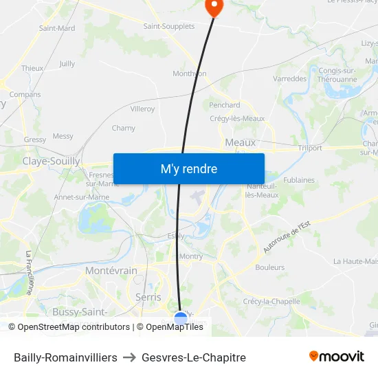 Bailly-Romainvilliers to Gesvres-Le-Chapitre map
