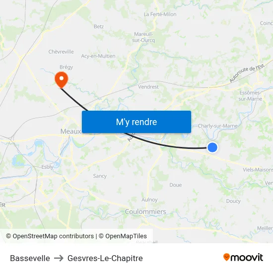 Bassevelle to Gesvres-Le-Chapitre map