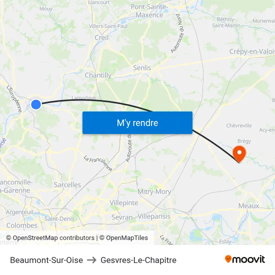Beaumont-Sur-Oise to Gesvres-Le-Chapitre map