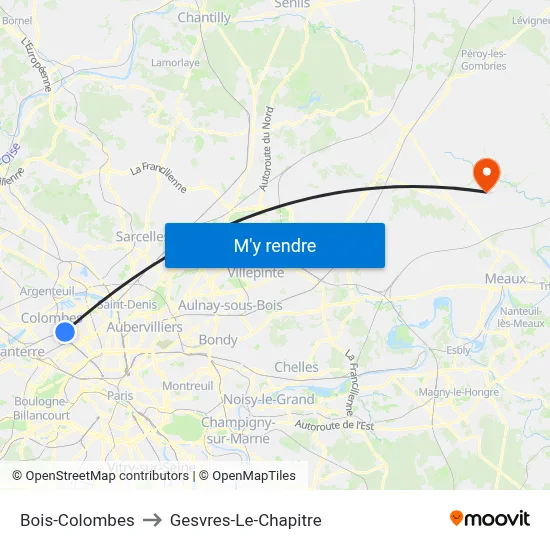 Bois-Colombes to Gesvres-Le-Chapitre map