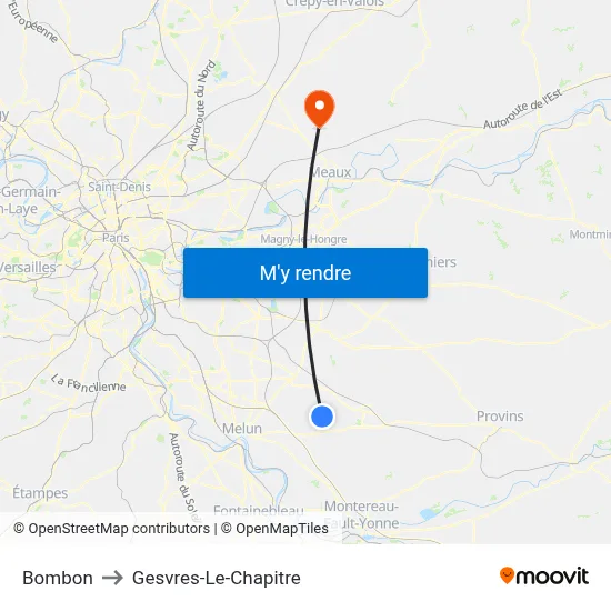 Bombon to Gesvres-Le-Chapitre map