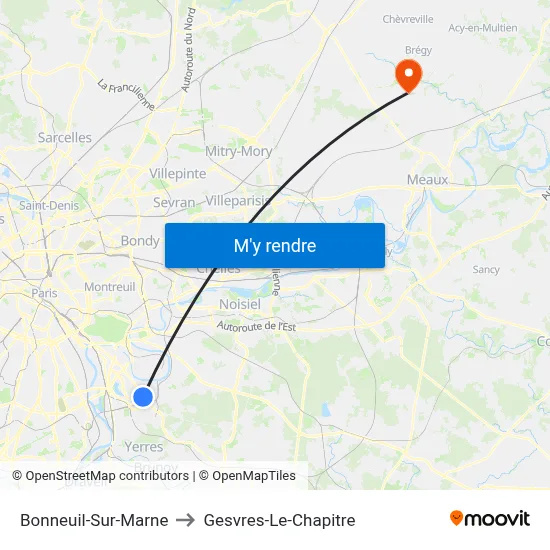 Bonneuil-Sur-Marne to Gesvres-Le-Chapitre map