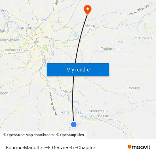 Bourron-Marlotte to Gesvres-Le-Chapitre map