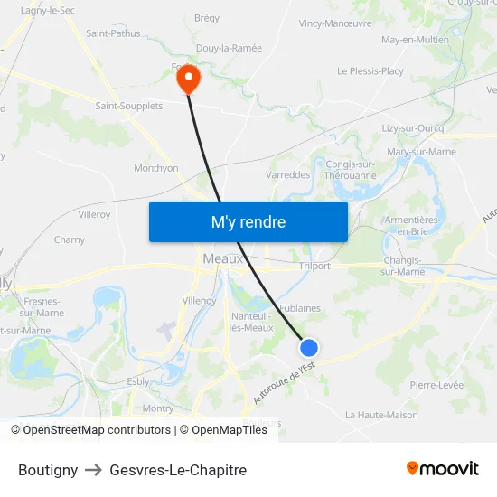 Boutigny to Gesvres-Le-Chapitre map