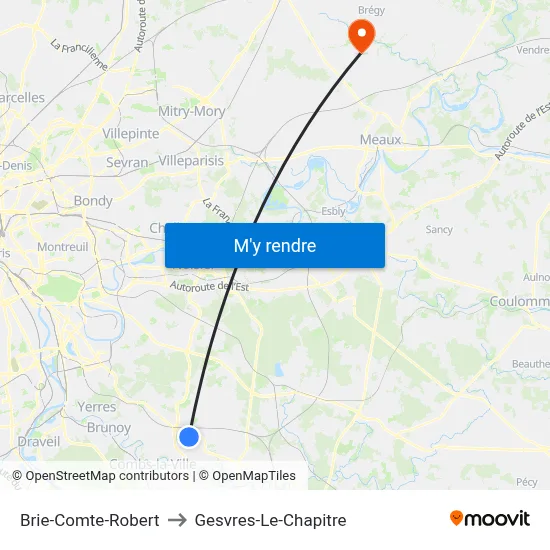 Brie-Comte-Robert to Gesvres-Le-Chapitre map