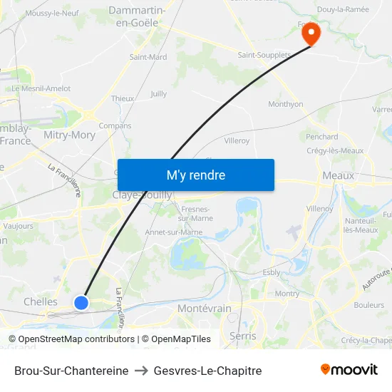Brou-Sur-Chantereine to Gesvres-Le-Chapitre map