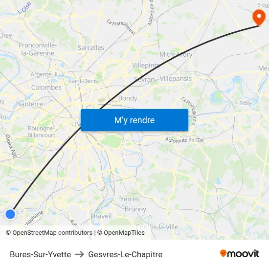 Bures-Sur-Yvette to Gesvres-Le-Chapitre map