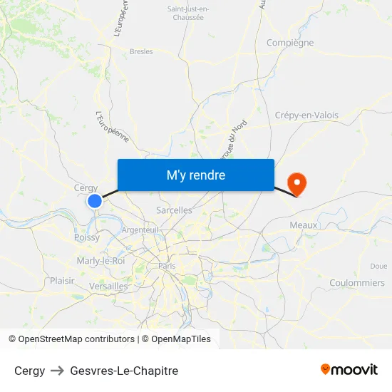 Cergy to Gesvres-Le-Chapitre map