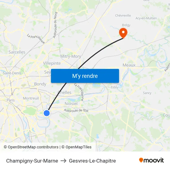 Champigny-Sur-Marne to Gesvres-Le-Chapitre map