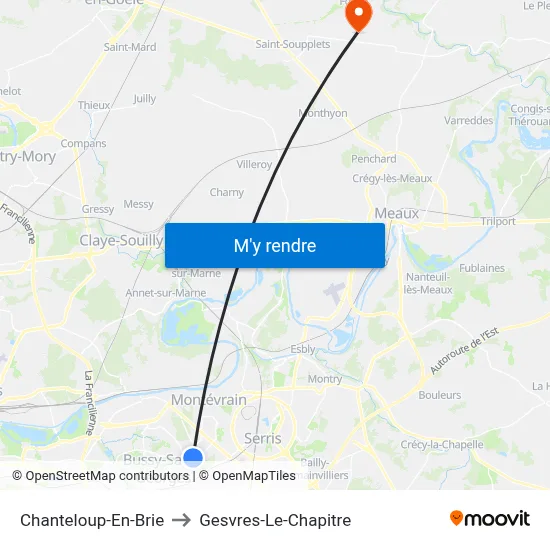 Chanteloup-En-Brie to Gesvres-Le-Chapitre map