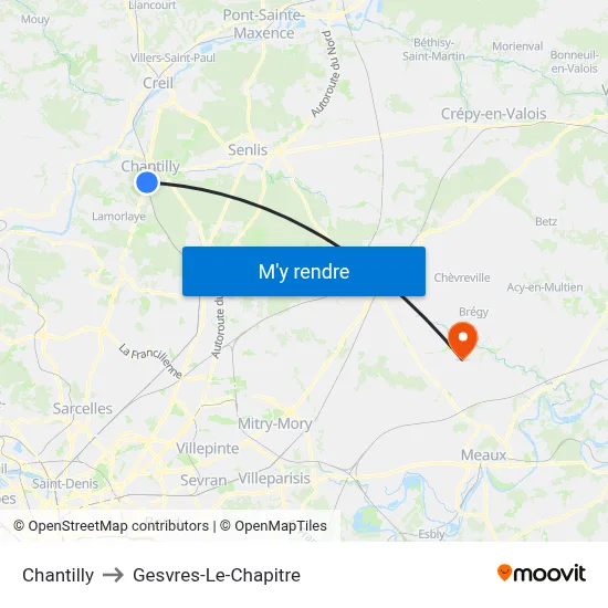 Chantilly to Gesvres-Le-Chapitre map