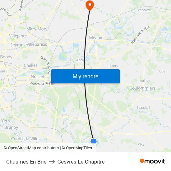 Chaumes-En-Brie to Gesvres-Le-Chapitre map