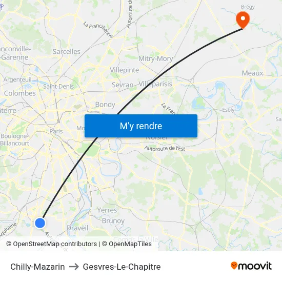 Chilly-Mazarin to Gesvres-Le-Chapitre map