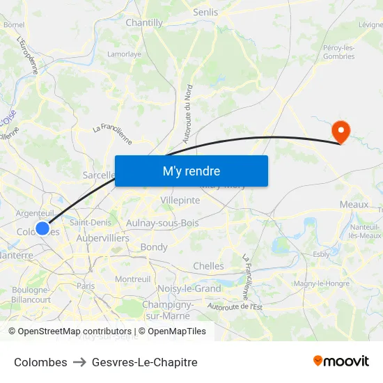 Colombes to Gesvres-Le-Chapitre map