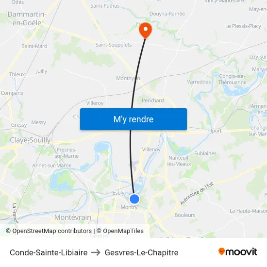 Conde-Sainte-Libiaire to Gesvres-Le-Chapitre map