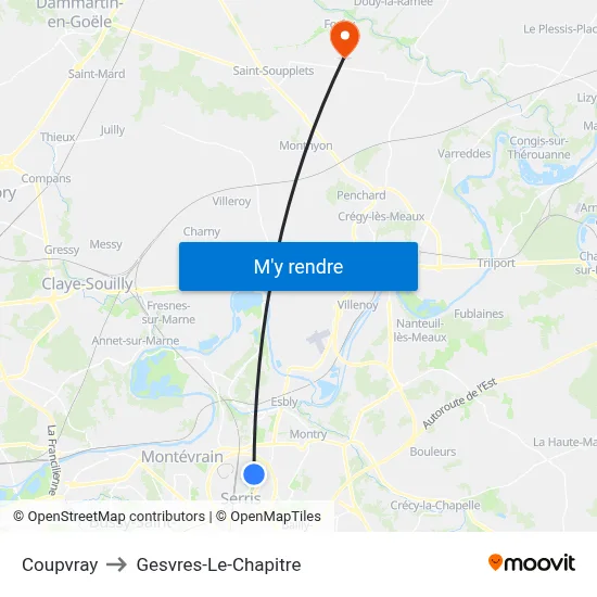 Coupvray to Gesvres-Le-Chapitre map