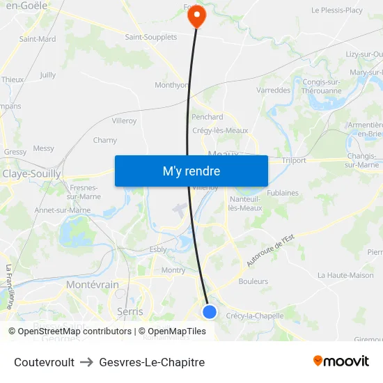 Coutevroult to Gesvres-Le-Chapitre map