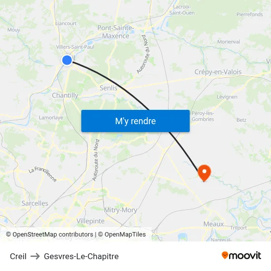 Creil to Gesvres-Le-Chapitre map
